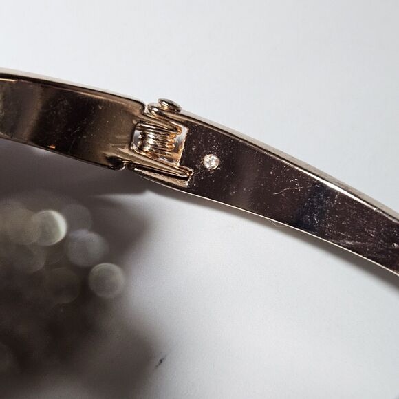 *Sale* Rose Gold Tone Hinges Bangle Bracelet With Clear Rhinestone Accents - Picture 5 of 11